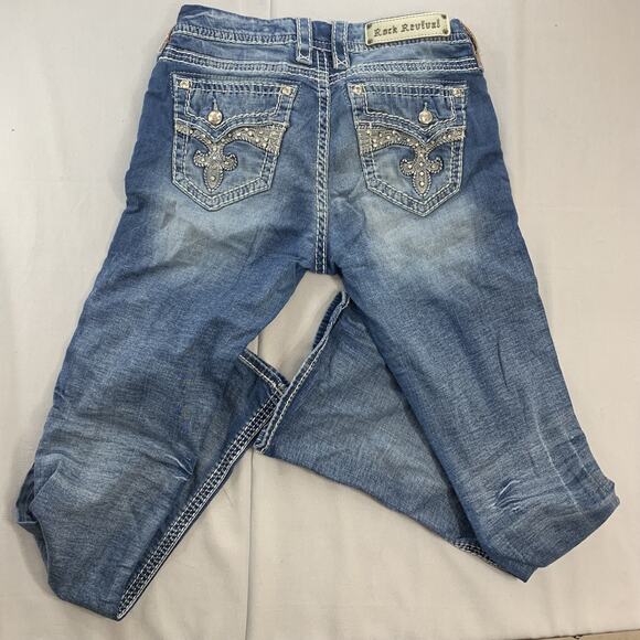 Rock Revival Women Yui Easy Bootcut Embellished Gem Pockets Blue Jeans Sz 30 - Picture 10 of 11